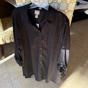 Chico’s Black Textured Button Front Blouse – Size 2 - NWT